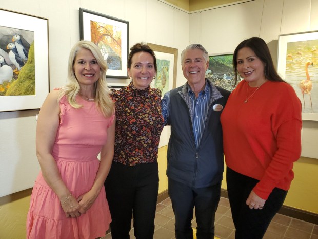 Newly accepted La Jolla Village Merchants Association board members Sarah Putnam, Kaity Rudolph and Nicole Medina are welcomed by President Scott Blaul. New board member Alysha Murillo is not pictured. (Ashley Mackin-Solomon)