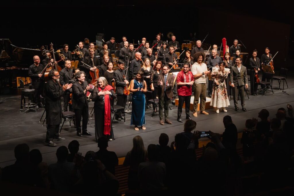 Alejandro G. Iñárritu, Gustavo Dudamel, Judy Baca, Juhi Bansal, Viet Cuong, Estevan Olmos, Xavier Muzik, Nina Shekhar, Nicolás Lell Benavides -- Photo by Farah Sosa at Walt Disney Concert Hall, courtesy of the Los Angeles Philharmonic Association