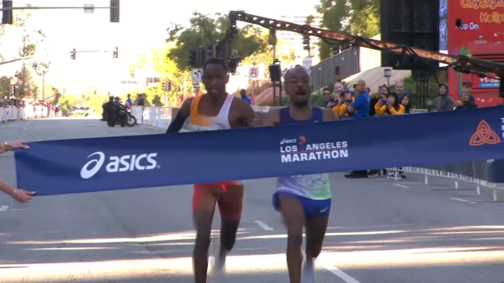 In a nail-biting finish, American Nathan Martin surpasses Michael Kimani Kamau to claim victory in the men’s pro division for the closest finish ever in LA Marathon history.