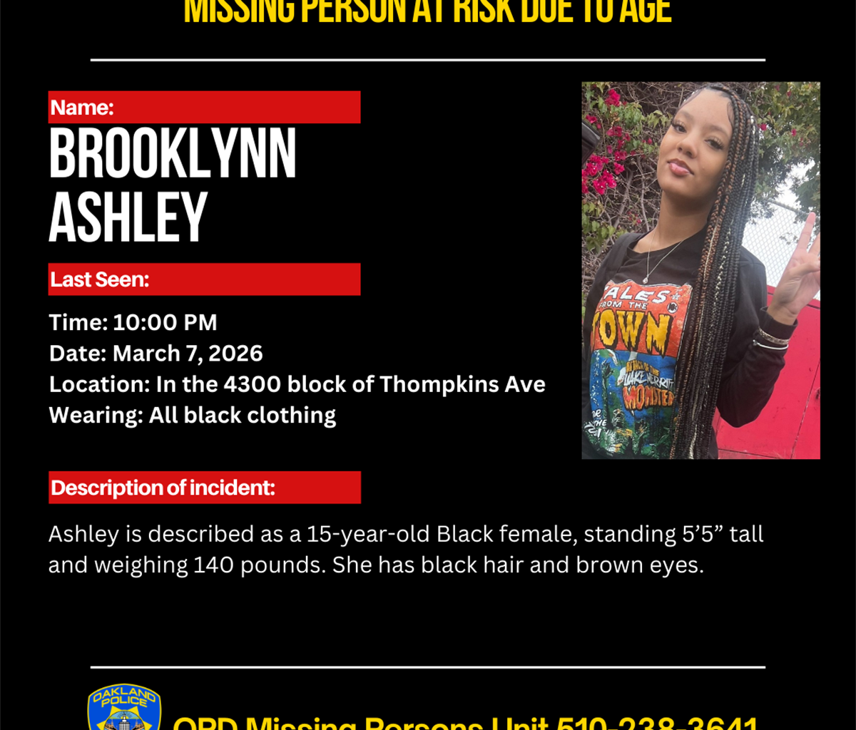 Missing Person Brooklynn Ashley | City of Oakland, CA