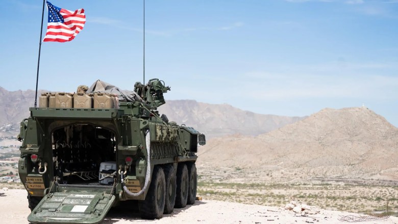 A Stryker from the 2nd Stryker Brigade Combat Team parked on a landfill near Santa Teresa, New Mexico. 