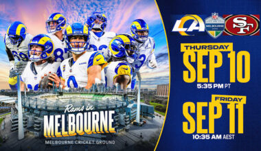 Los Angeles Rams vs. San Francisco 49ers game set for Friday, September 11 in Melbourne, Australia — Live in Los Angeles on Thursday, September 10 at 5:35 PM PT