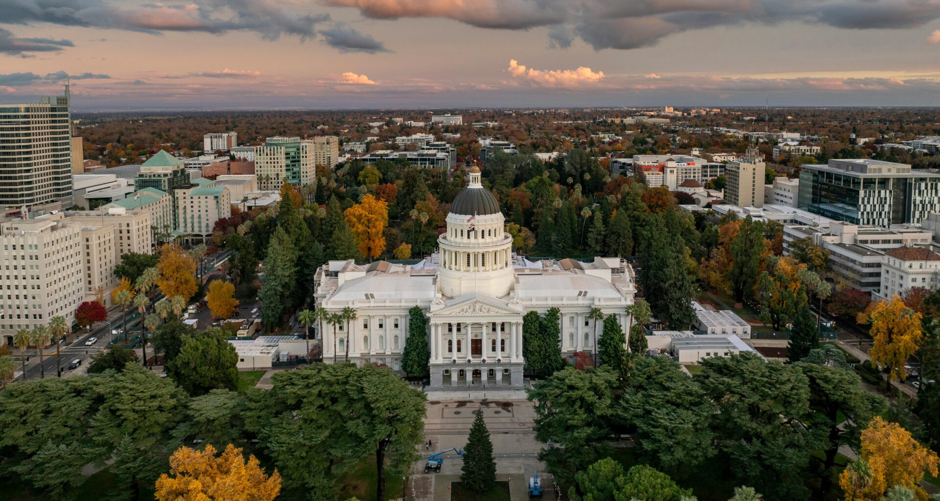 Aerial View of California State Capitol in Fall