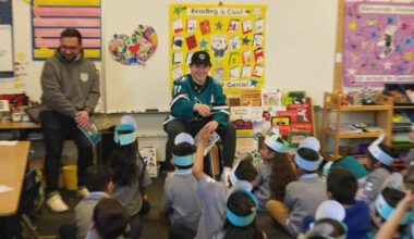 Sharks read to local students