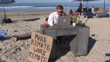A remote work meet-up was held in San Diego's Pacific Beach on March 13.