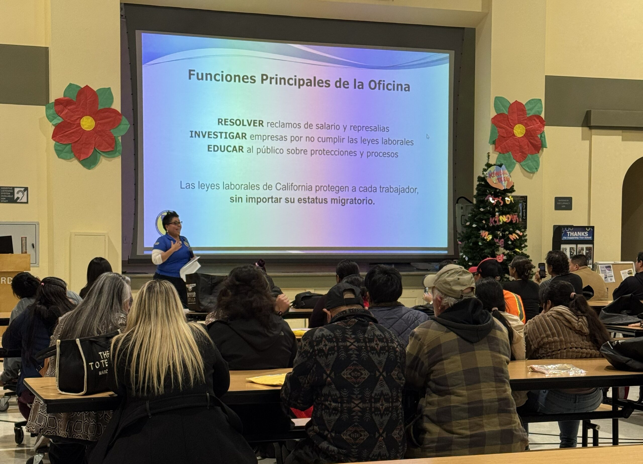 California Labor Commissioner presenting to farmworkers at the RSEP Clinic in Salinas