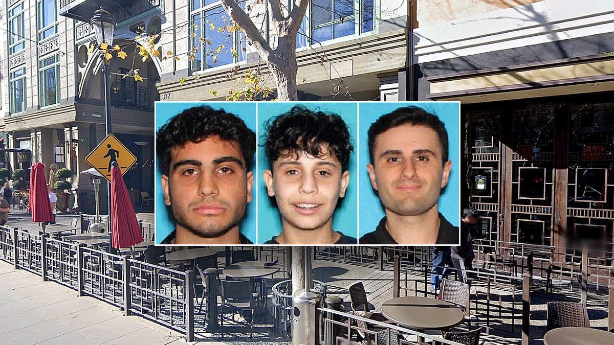 Santana Row Augustine restaurant with mugshots of Roma Akoyans Ramon Akoyans and Bruneil Henry Chamaki suspects in San Jose assault investigation
