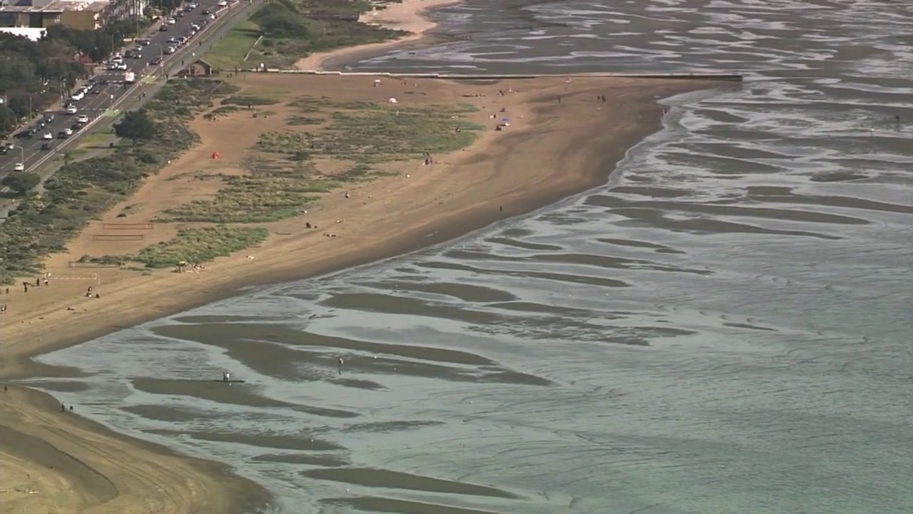 Aerial shot of Crown Beach in Alameda