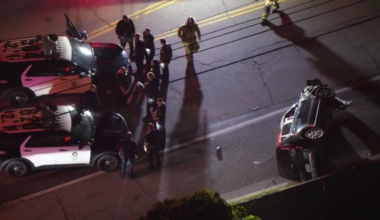 Pursuit with grand theft auto suspect in Reseda ends in rollover crash