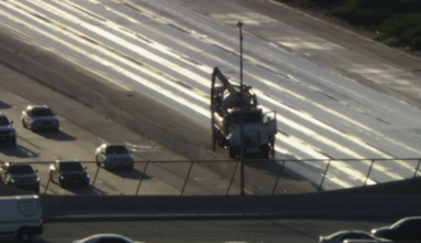 10 Freeway closed in Fontana after overturned big rig spills gallons of syrup onto road