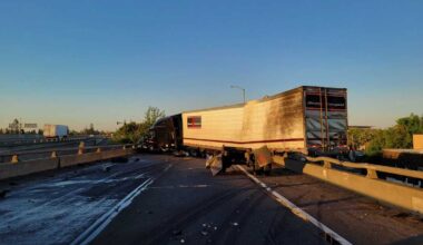 Jackknifed semi-truck closes southbound Business 80 ramp, CHP says