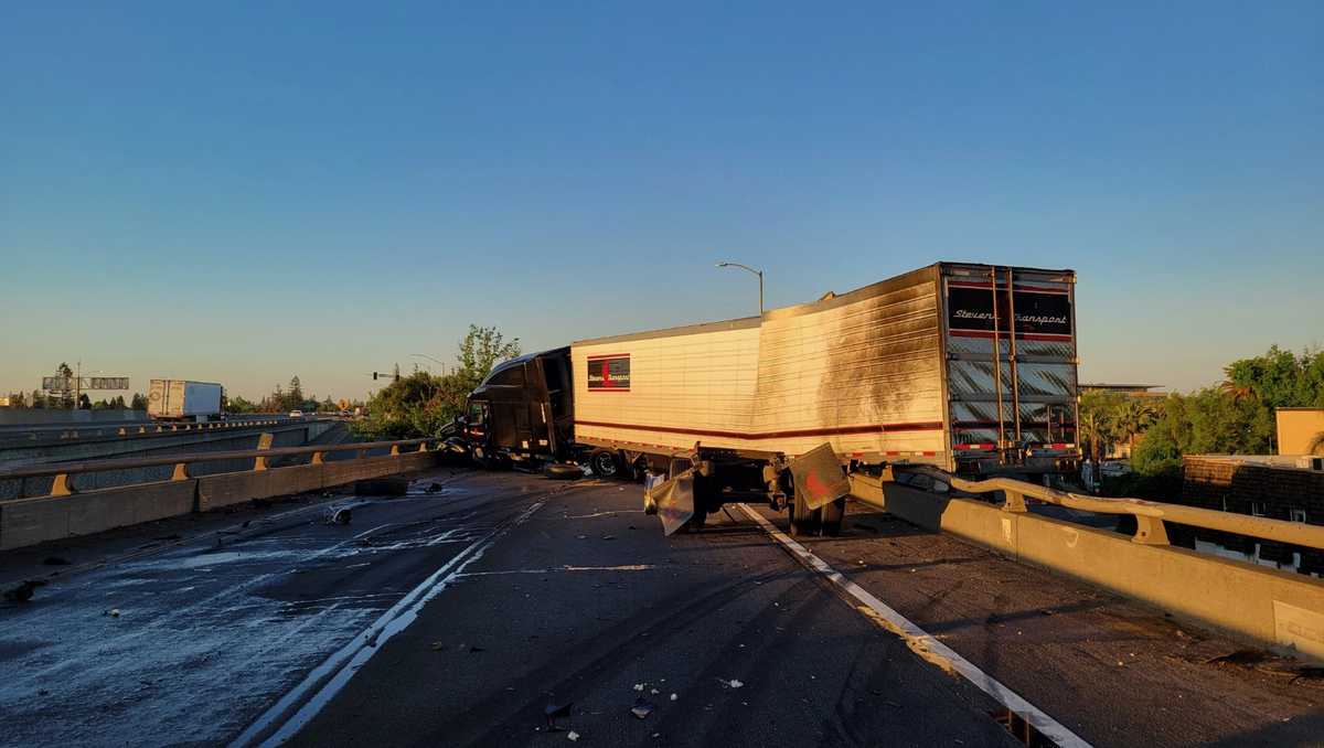 Jackknifed semi-truck closes southbound Business 80 ramp, CHP says
