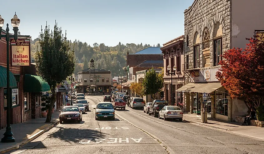 Main Street in the historic town of Placerville, California.
