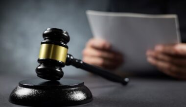 Image of a judge holding documents in front of a black and gold gavel