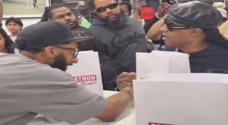 Stevie Wonder Visits Marathon Burger Opening In Long Beach