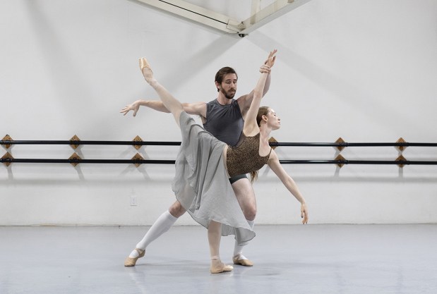 City Ballet of San Diego dancers Brian Heil and Ariana Gonzalez rehearse Christopher Wheeldon's "The American," making its San Diego premiere in the "Rhapsody in Blue" concerts March 7, 8 and 11. (Chelsea Penyak)