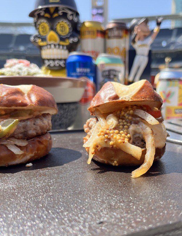 Bratwurst sliders are one of the tastiest new items being served up during the San Diego Padres 2026 season at Petco Park in San Diego. (Pam Kragen / The San Diego Union-Tribune)