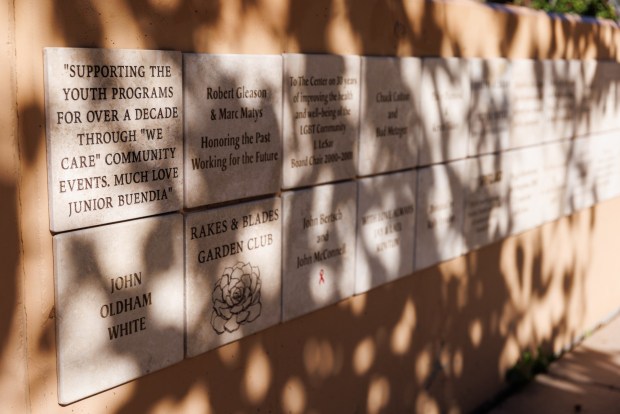 Memorial tiles are displayed outside the San Diego LGBT Community Center, as seen on Thursday, Feb. 26, 2026. (Kristian Carreon / The San Diego Union-Tribune)