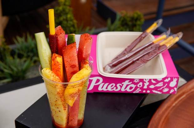 Fruit salad with Tajin from Puesto, which can be found on the Terrace Level in Section 204, at Petco Park this season. (Alejandro Tamayo / U-T)
