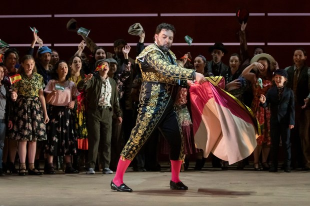 Aleksey Bogdanov as the bullfighter Escamillo in San Diego Opera's "Carmen" at the San Diego Civic Theatre. (J. Katarzyna Woronowicz)