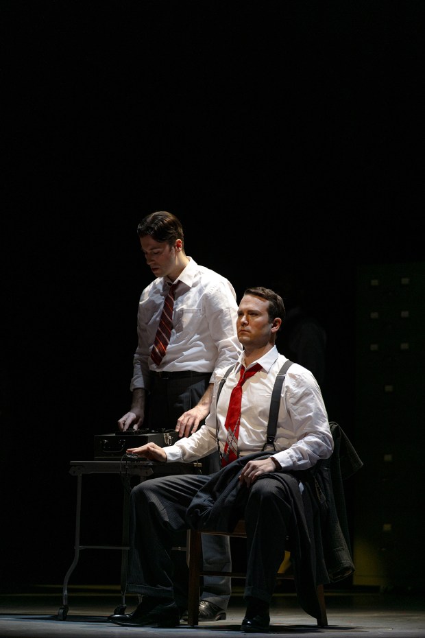 Kyle Pfortmiller and Joseph Lattanzi in Seattle Opera's production of the opera "Fellow Travelers," which San Diego Opera will present in July. (David Jaewon Oh)
