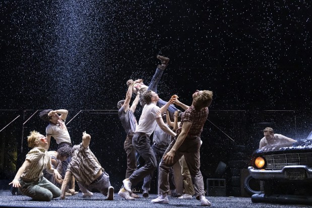 The rain rumble in the Broadway production of "The Outsiders," which will play Nov. 3-8, 2026, at the San Diego Civic Theatre, as part of Broadway San Diego's 2026-27 season. (Matthew Murphy)