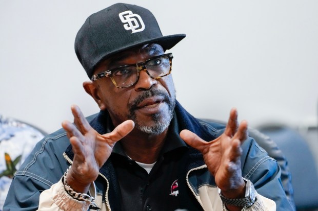 Stephan Puryear, of Bonita, served in the U.S. Marines. Puryear was one of the military veterans who gathered at the San Diego Air & Space Museum to discuss the ongoing war in Iran. (Nelvin C. Cepeda / The San Diego Union-Tribune)