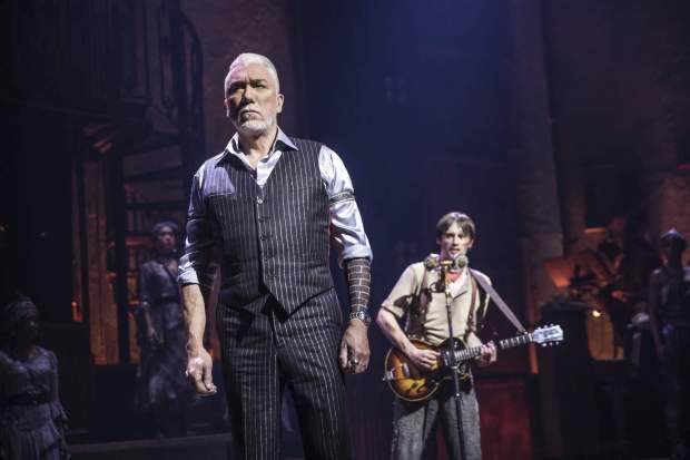 Patrick Page, foreground, in the Broadway musical "Hadestown." He'll perform with singer Perla Batalla on June 11 in La Jolla as part of the Lipinsky Family San Diego Jewish Arts Festival. (Matthew Murphy)