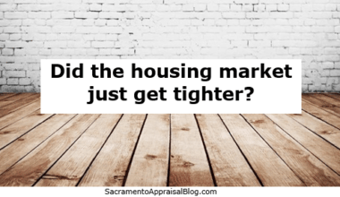 white bricks in the background on a wall and a brown wooden floor. There is white rectangle in the middle of the image with black font asking, "Did the housing market just get tighter?"