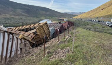 Train derailment near Reno sends more than 20 railcars off tracks