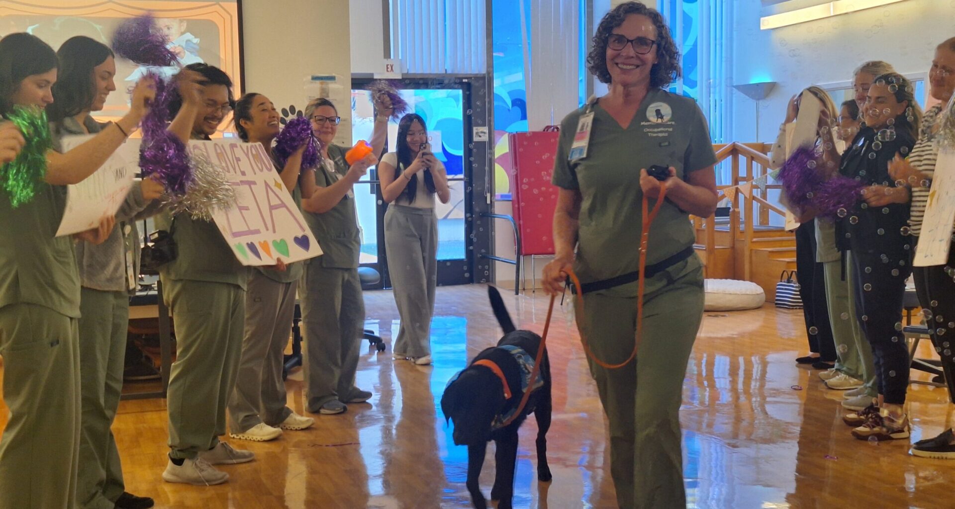 Beloved facility dog Zeta celebrated at retirement “Pawty” after bringing smiles, hope to patients at Miller Children’s & Women’s Hospital