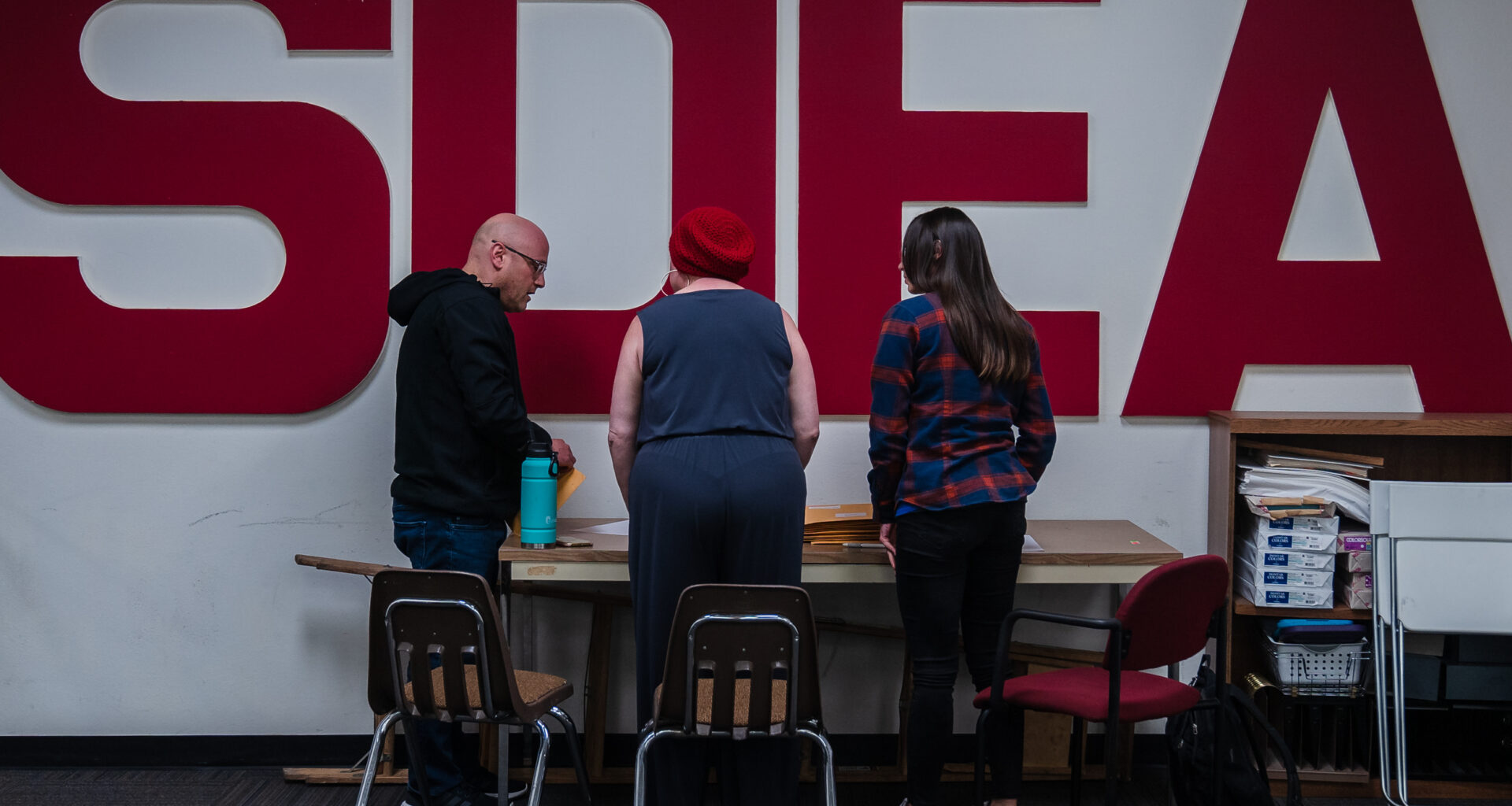 Members of the High Tech Education Collective count votes during a meeting at the San Diego Education Association on Feb. 2, 2023.