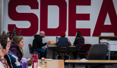 Members of the High Tech Education Collective count votes during a meeting at the San Diego Education Association on Feb. 2, 2023.