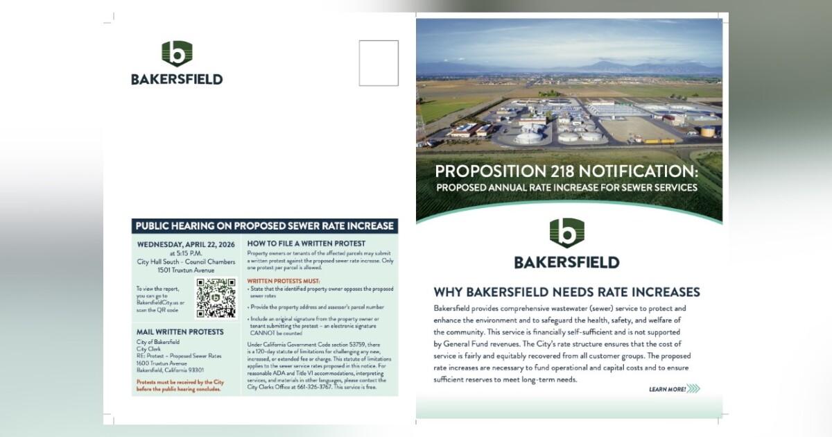 Notices mailed out for proposed sewer rate hike in Bakersfield