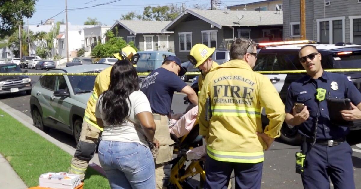 Long Beach toddler killed when car speeds backward over curb; man held