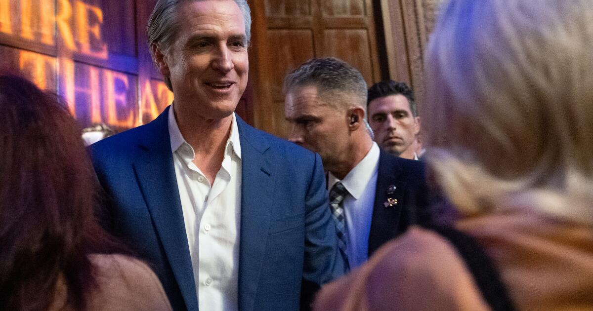 Commentary: Iran, Israel, pet otters and hair gel. Gavin Newsom's book tour stops in L.A.