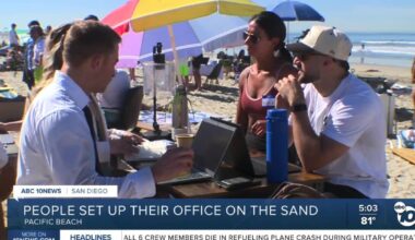 San Diegans work remotely at Pacific Beach amid winter heatwave