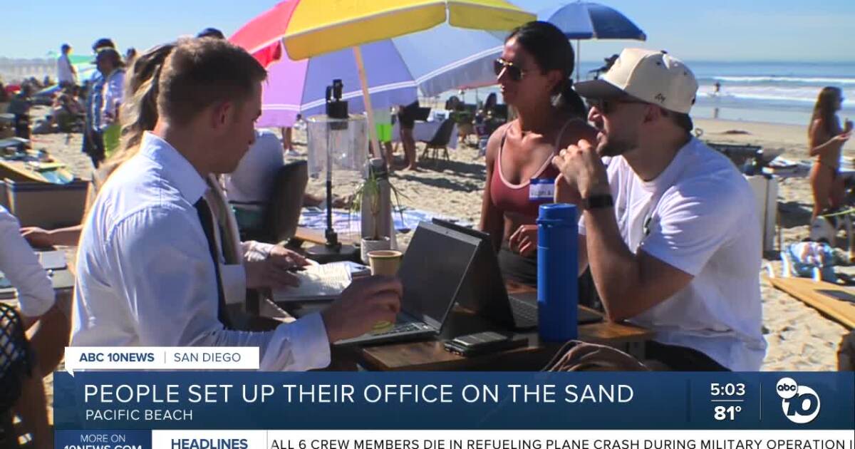 San Diegans work remotely at Pacific Beach amid winter heatwave
