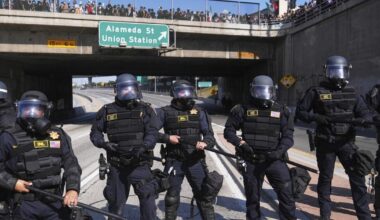 Gates put up at some access points to the 101 Freeway before Saturday’s protests will be permanent