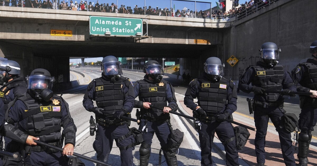 Gates put up at some access points to the 101 Freeway before Saturday’s protests will be permanent