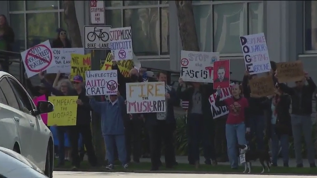 'Tesla Takedown': Hundreds protest at Tesla locations nationwide against Elon Musk