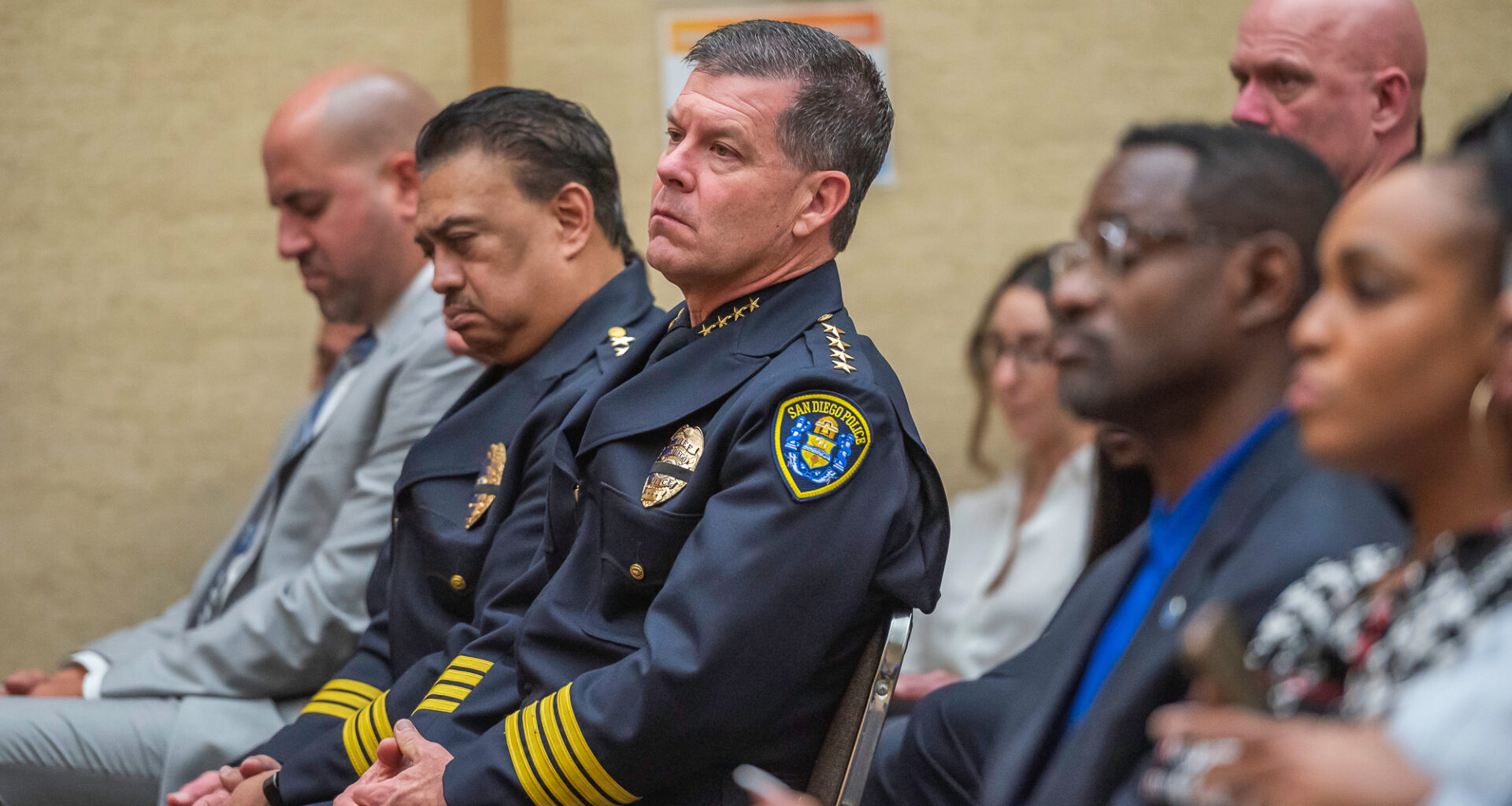 Police Chief Scott Wahl (center) attends the San Diego State of the City speech on Wednesday, Jan. 15, 2025, at City Hall in downtown San Diego. / Photo by Vito di Stefano
