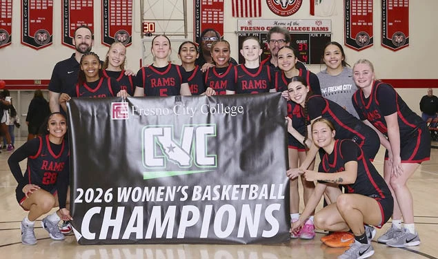 Women's Basketball Team with Championship Banner