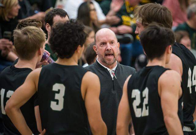Granite Bay Grizzlies head coach Jason Sitterud talks to his players on a timeout during the first quarter against the Granite Bay Grizzlies at the CIF Sac-Joaquin Section Division II high school boys basketball semifinal game Wednesday, Feb. 22, 2023, at Rio Americano High School in Arden Arcade. Sitterud ended his run as Granite Bay boys basketball coach this month, after the end of the 2025-26 season.