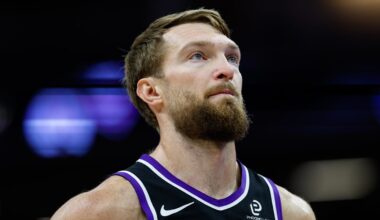 Nov 11, 2025; Sacramento, California, USA; Sacramento Kings center Domantas Sabonis (11) looks on during the fourth quarter against the Denver Nuggets at Golden 1 Center. Mandatory Credit: Sergio Estrada-Imagn Images