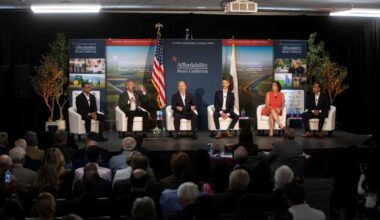 Image of California gubernatorial candidates on a stage at Fresno State