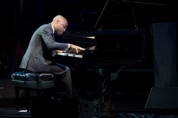 Jazz pianist Aaron Diehl performs with Cécile McLorin Salvant at the Hollywood Bowl on Saturday, August 26, 2017. (Photo by Drew A. Kelley, Contributing Photographer)