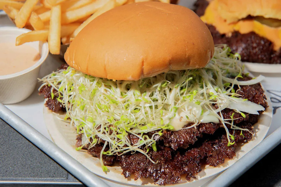 The Dac Biet burger, on the list of specials at the newly opened Smish Smash inside Saluhall on Market Street in downtown San Francisco, Tuesday, on Jan. 28, 2025. (Charles Russo/SFGATE)