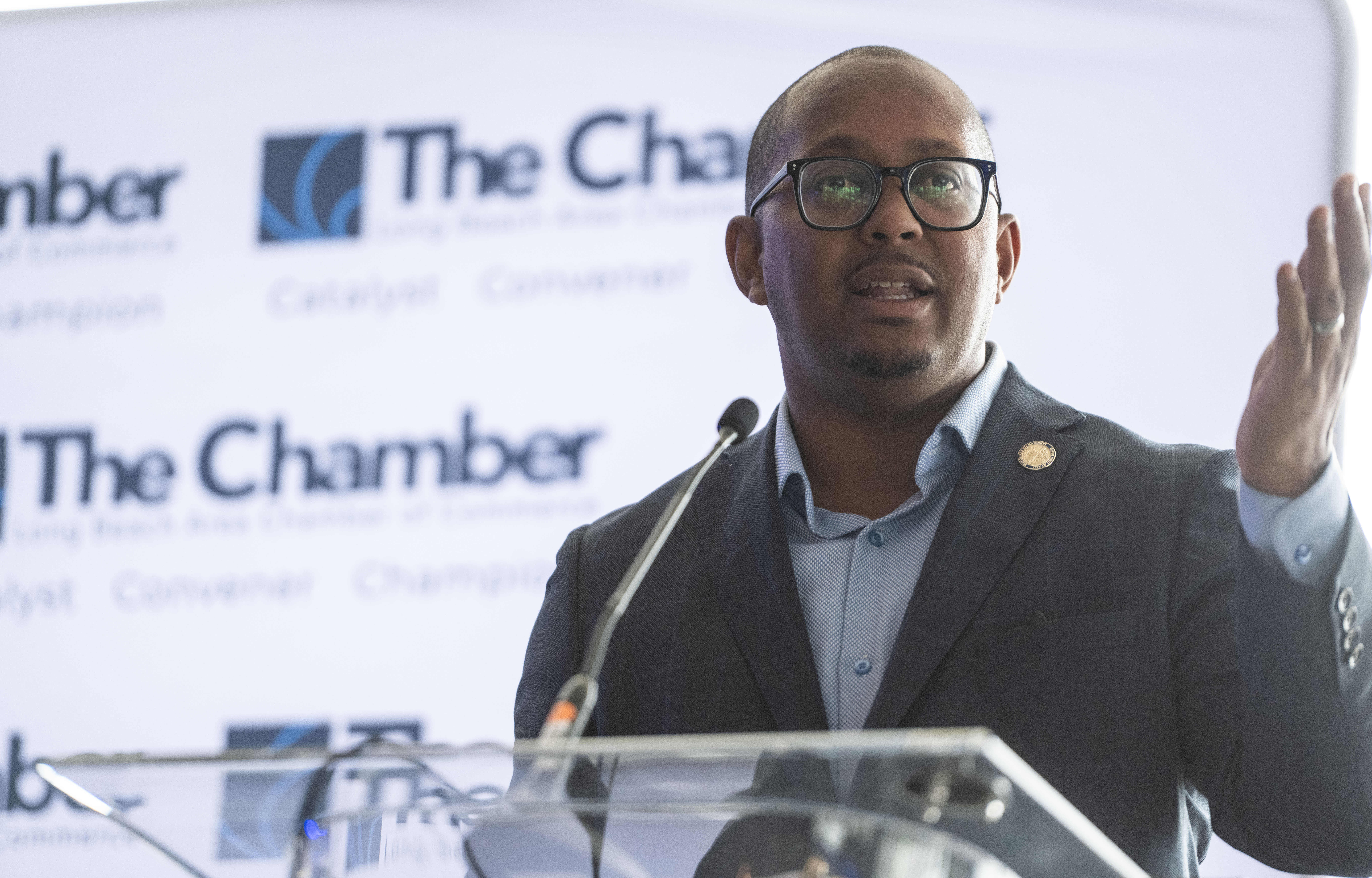 Long Beach Mayor Rex Richardson speaks to attendees of Tuesdayâs...