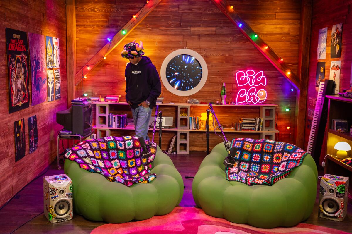 Kid Cudi inside of his podcast studio.